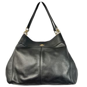 COACH LEXY REFINED NATURAL PEBBLE LEATHER SHOULDER BAG LIGHT GOLD/BLACK